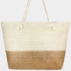 Two toned Straw beach bag with zipper close and inside pocket